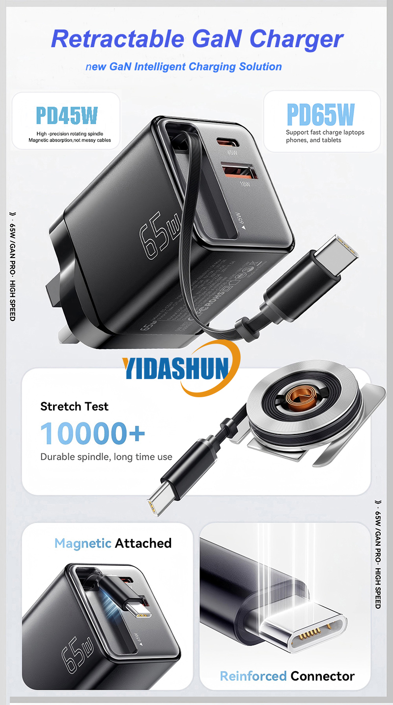 Revolutionize Your Charging: Yidashun Retractable GaN Charger
